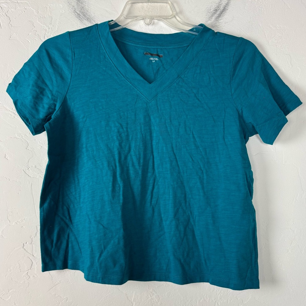 Eileen Fisher Shirt Knit Top Tee Jersey Solid‎ Dark Blue V Neck Short Sleeve